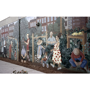 Community garden mural on the side of a Wollaston's Market off Tremont Street in Boston