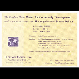 The Freedom House Center for Community Development invites you to participate in The Neighborhood Schools Debate