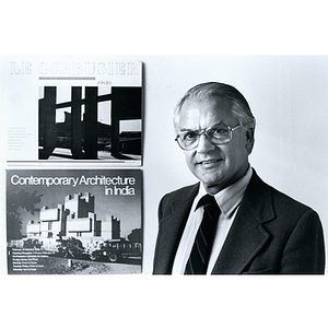 Headshot of Peter Serenyi and architecture posters