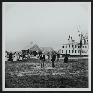 People playing croquet on a lawn, Royalston, Mass., undated