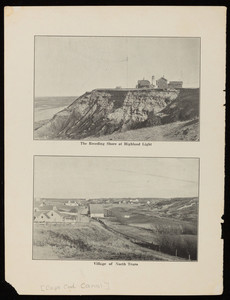 A view of the cliffs next to the Highland Lighthouse and a view of the village of North Truro