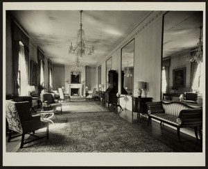 Women's City Club, 39-40 Beacon Street, Boston, Mass., unidentified room with chandeliers and mirrors, mid-1960s