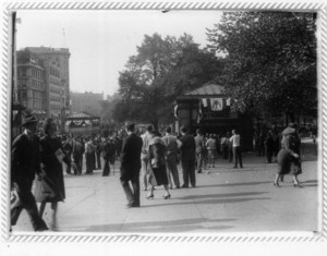 Parade crowd at Park Street Station entrance, Boston, Mass., September 1940