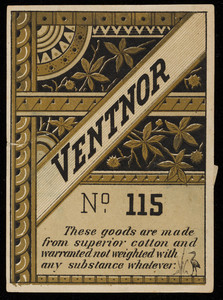 Label for Ventnor, No. 115, fabric, location unknown, undated