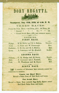 Program for a dory regatta, Swampscott, Mass., Aug. 27, 1859