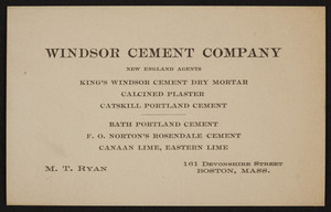 Trade card for Windsor Cement Company, 161 Devonshire Street, Boston, Mass., undated