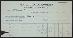 Billhead for the Howard Drug Company, wholesale and retail, White River Junction, Vermont, dated September 27, 1921