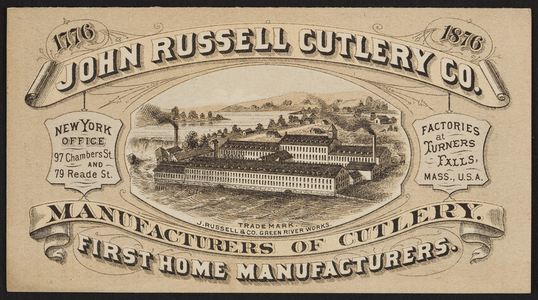 Brochure for the John Russell Cutlery Co., Turner Falls, Mass. and 97 Chambers and 79 Reade Streets, New York, 1876