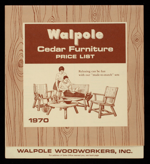 Walpole cedar furniture price list, Walpole Woodworkers, Walpole, Mass.