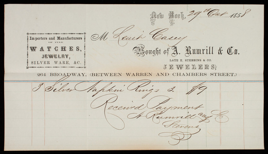 A. Rumrill & Co., October 29, 1858, receipt