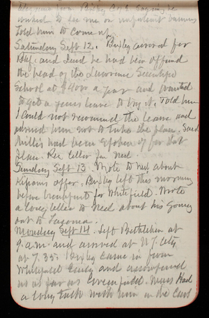 Thomas Lincoln Casey Notebook, May 1891-September 1891, 86, telegram from Bixby C of E saying he