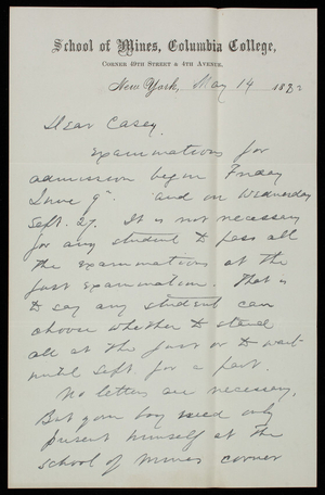 [William] P. Trowbridge to Thomas Lincoln Casey, May 14, 1882