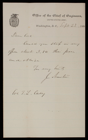 [John] Newton to Thomas Lincoln Casey, September 23, 1885