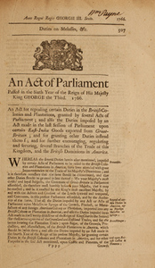 An Act of Parliament Passed in the Sixth Year of the Reign of His Majesty King George the Third. 1766.
