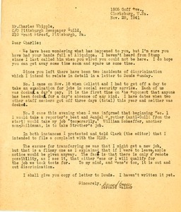 Letter from Bernard Gainer to Charles L. Whipple