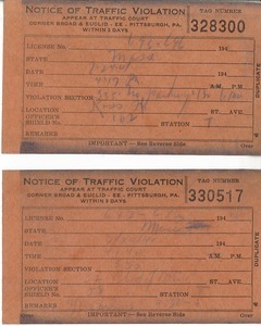 Traffic ticket from Pittsburgh Police to Charles L. Whipple