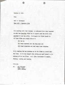 Memorandum from Mark H. McCormack to Time-Life cassette file