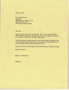 Letter from Mark H. McCormack to Jay McGreevy