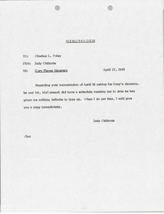 Memorandum from Judy A. Chilcote to Charles L. Foley