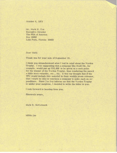 Letter from Mark H. McCormack to Mark H. Cox