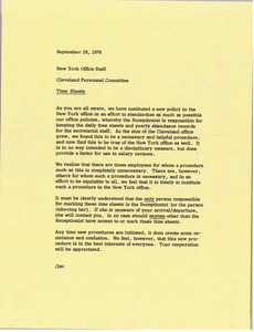 Memorandum from Judy A. Chilcote to New York office staff