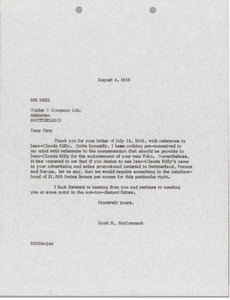 Letter from Mark H. McCormack to Tobler & Co.