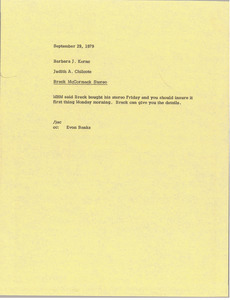 Memorandum from Judith A. Chilcote to Barbara J. Kernc