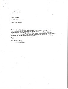 Memorandum from Tricia McNamara to Hans Kramer