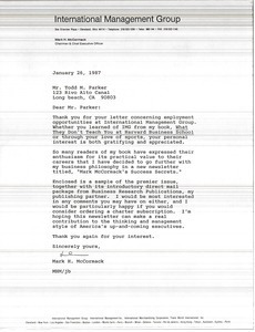 Letter from Mark H. McCormack to Todd M. Parker