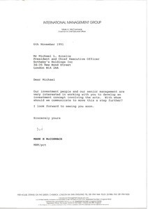 Letter from Mark H. McCormack to Michael L. Ainslie