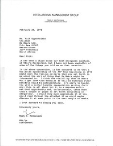 Letter from Mark H. McCormack to Nick Oppenheimer