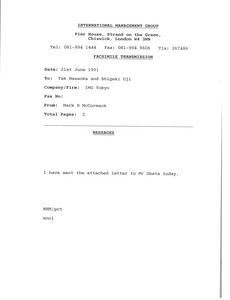 Fax from Mark H. McCormack to Tak Masaoka and Shigeki Uji