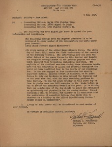 Memorandum from Headquarters 67th Figher Wing to commanding officers