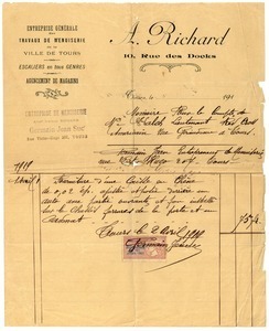 Receipt for carpentry materials