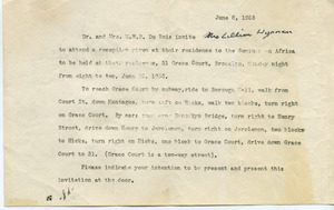 Invitation from W. E. B. and Shirley Graham Du Bois to Lillian Hyman