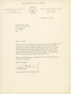 Letter from Anders Björklund to Richard P. Veraa