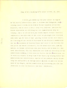 Copy of Mr. J. E. Spingarn's letter of Feb. 15, 1921