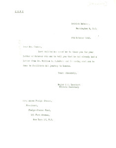 Letter from British Embassy to Anson Phelps Stokes