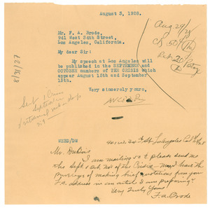 Letter from F. A. Brode to W. E. B. Du Bois