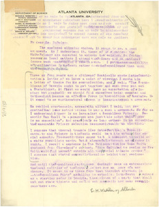 Letter from Edgar H. Webster to W. E. B. Du Bois