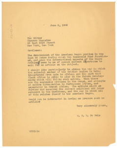 Letter from W. E. B. Du Bois to Harper's Magazine