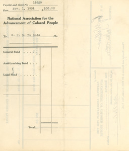 Receipt of payment from NAACP to W. E. B. Du Bois