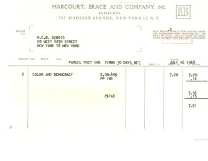 Harcourt, Brace and Company invoice