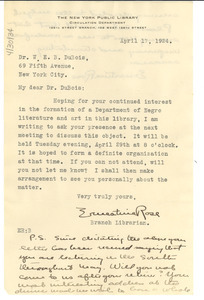 Letter from New York Public Library 135th Street Branch to W. E. B. Du Bois