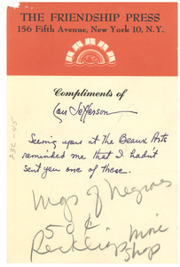 Note from Lou Jefferson to W. E. B. Du Bois