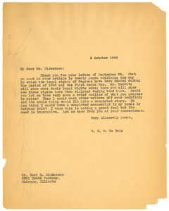 Letter from W. E. B. Du Bois to Earl B. Dickerson
