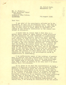 Letter from T. R. Makonnen to E. Nicholls