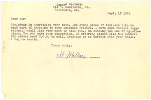 Circular letter from Howard Wallace