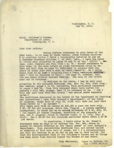Letter from James C. Waters Jr. to Chief, Children's Bureau, Department of Labor