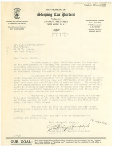 Letter from the National Negro Labor Conference to W. E. B. Du Bois